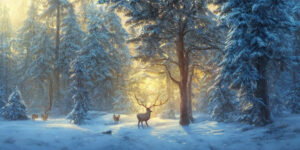 christmas trees, deer